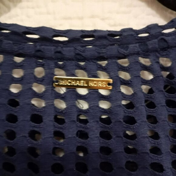 Michael Kors Womens XS Navy Dress With Mesh Yoke Short Sleeves Made In Vietnam - Picture 6 of 12